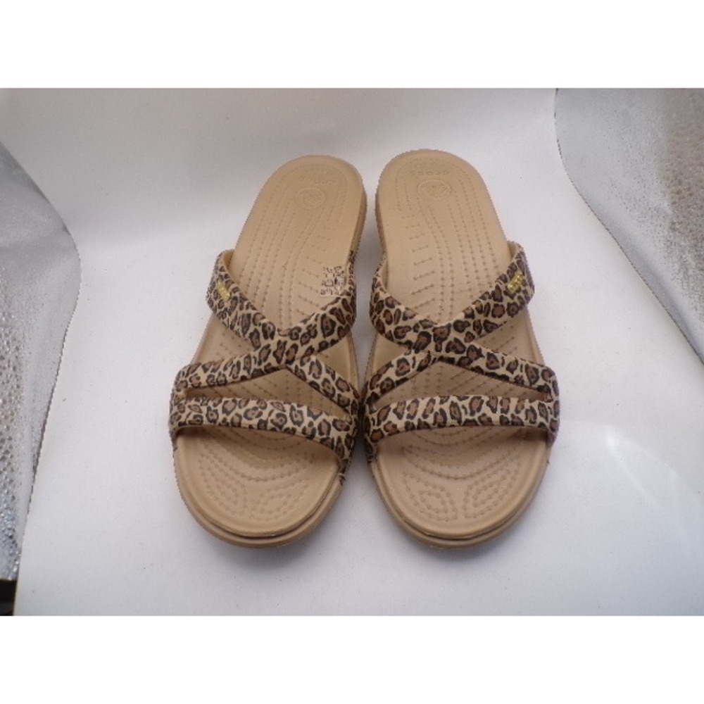 Crocs Meleen Twist Leopard Print Slide Sandals Womens 8 Tan Brown Animal‎ Print